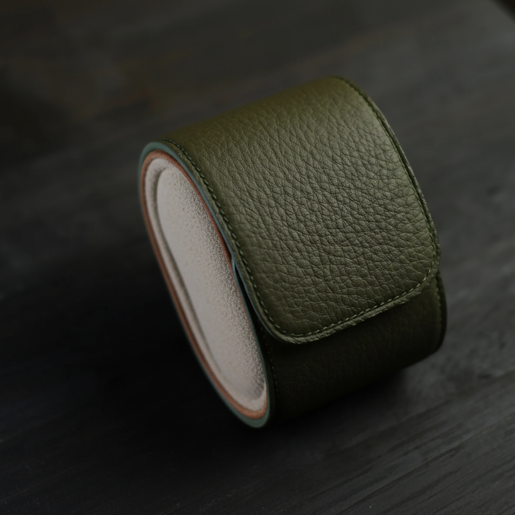 Green one slot leather watch roll
