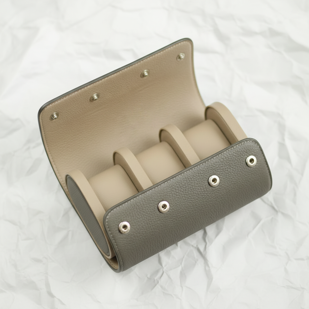 Beige 3 slots Leather watch case
